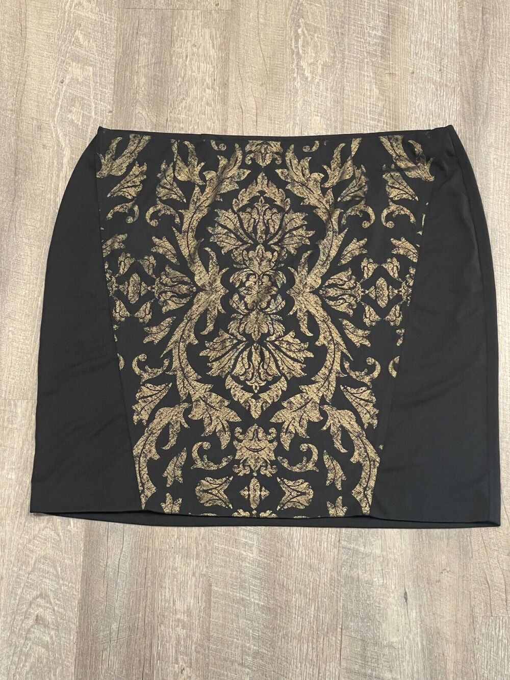 Alfani Skirt Size 24W Elastic Waist Black/Gold Brocade See Pics HEM needs Fix